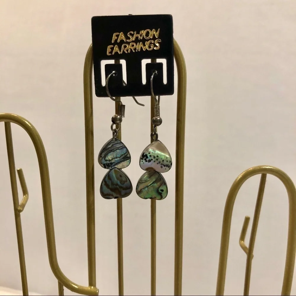 Abalone Iridescent Heart Dangle Earrings - Picture 2 of 3
